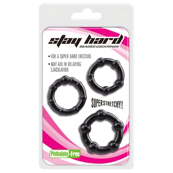 Lonely Stay Hard - Zwarte penisring set (3 stuks)