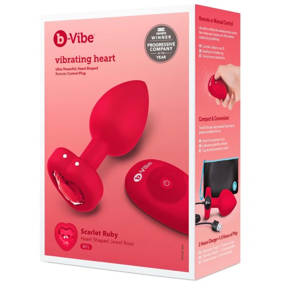 b-vibe hart - oplaadbare, draadloze anale vibrator (rood)