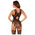 Obsessive - Bloemenprint open net catsuit (zwart) (S-L)