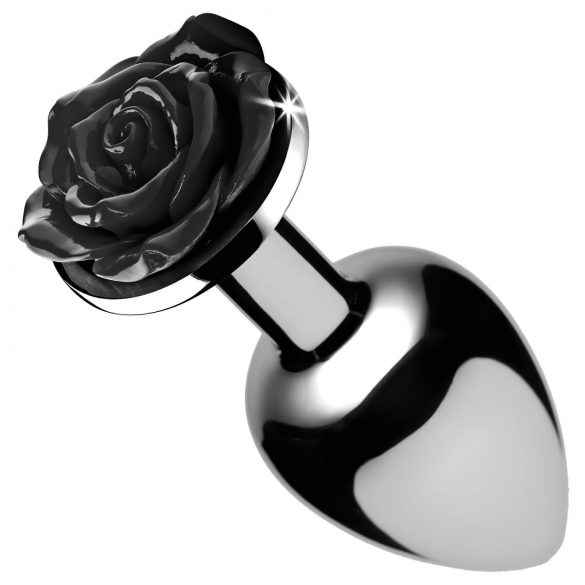 Booty Sparks Black Rose - Zilver-zwart aluminium anaalplug, 79g