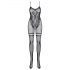 Obsessive F213 - Bloemige bodysuit met netdetails - zwart (S-L)