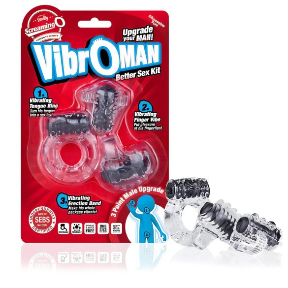 Screaming Vibroman - vibrerende penismantel set - zwart (3 stuks)