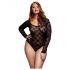 BACI Plus Size - Lange mouwen, kanten body - zwart (XL-XXL)