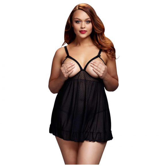 BACI Plus Size - Opengewerkte stipjes babydoll - zwart (XL-XXL)