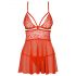 Obsessive 838-BAB-3 - pittige kanten babydoll met string (rood) - XXL